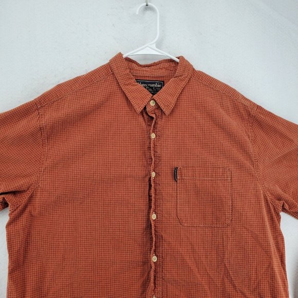 Abercrombie and Fitch Shirt Men's Casual Long Sleeve Button Up Check Orange XL - Picture 6 of 12
